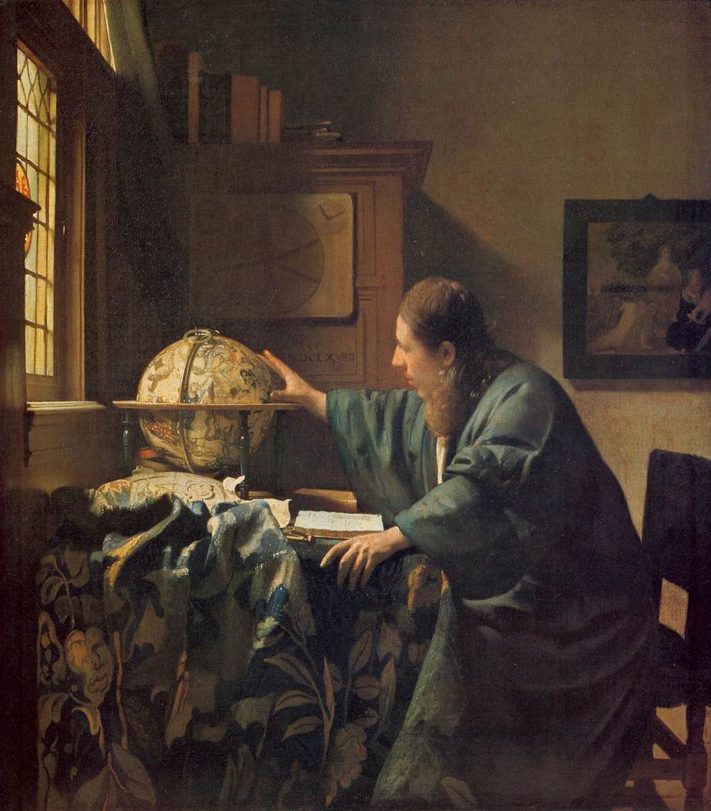 Vermeer, The Astronomer, 1668. A scholar reading instruments by a window.